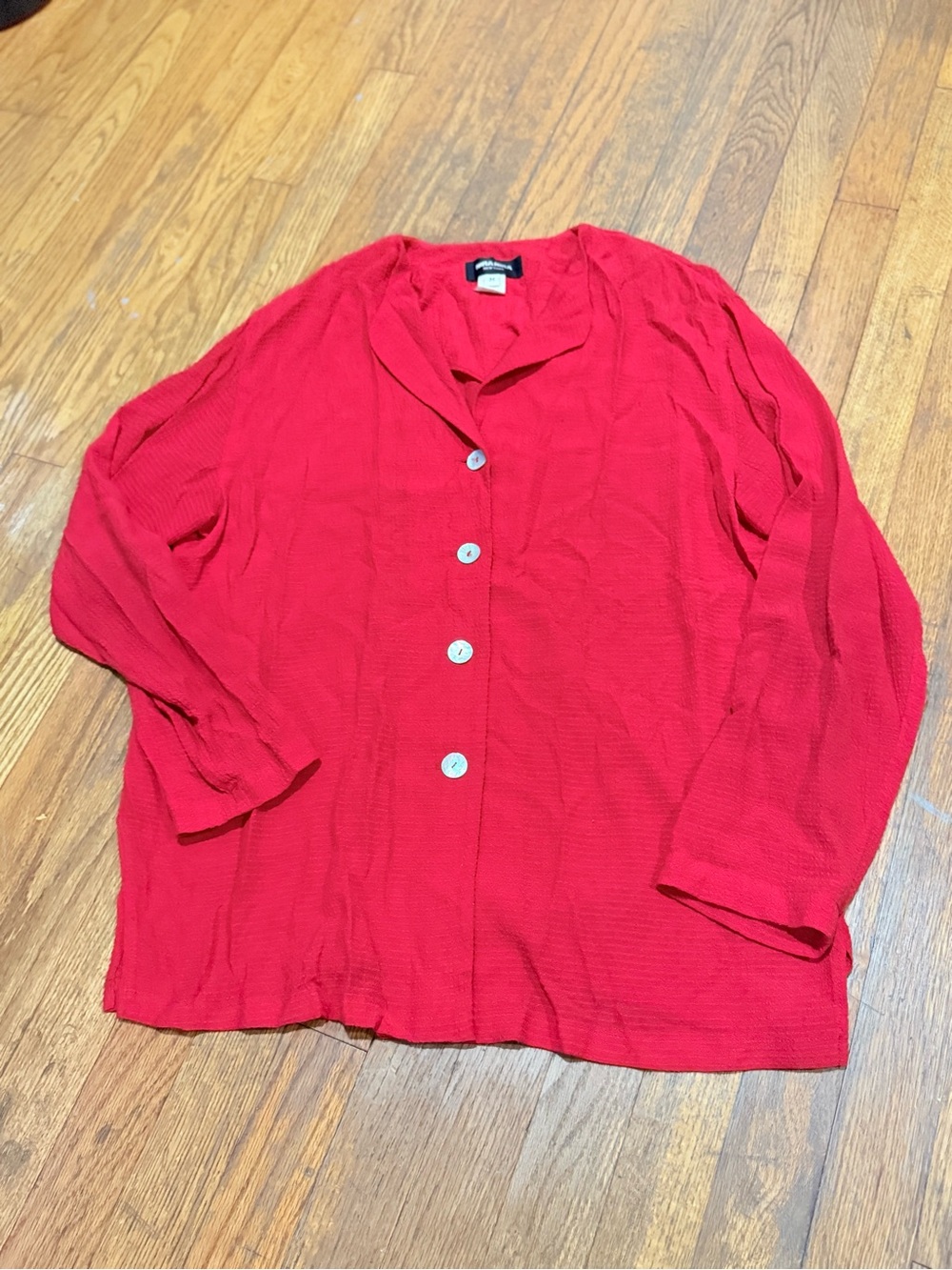 Vintage Nira Nira New York Vibrant Red Button-Front Blouse Size M